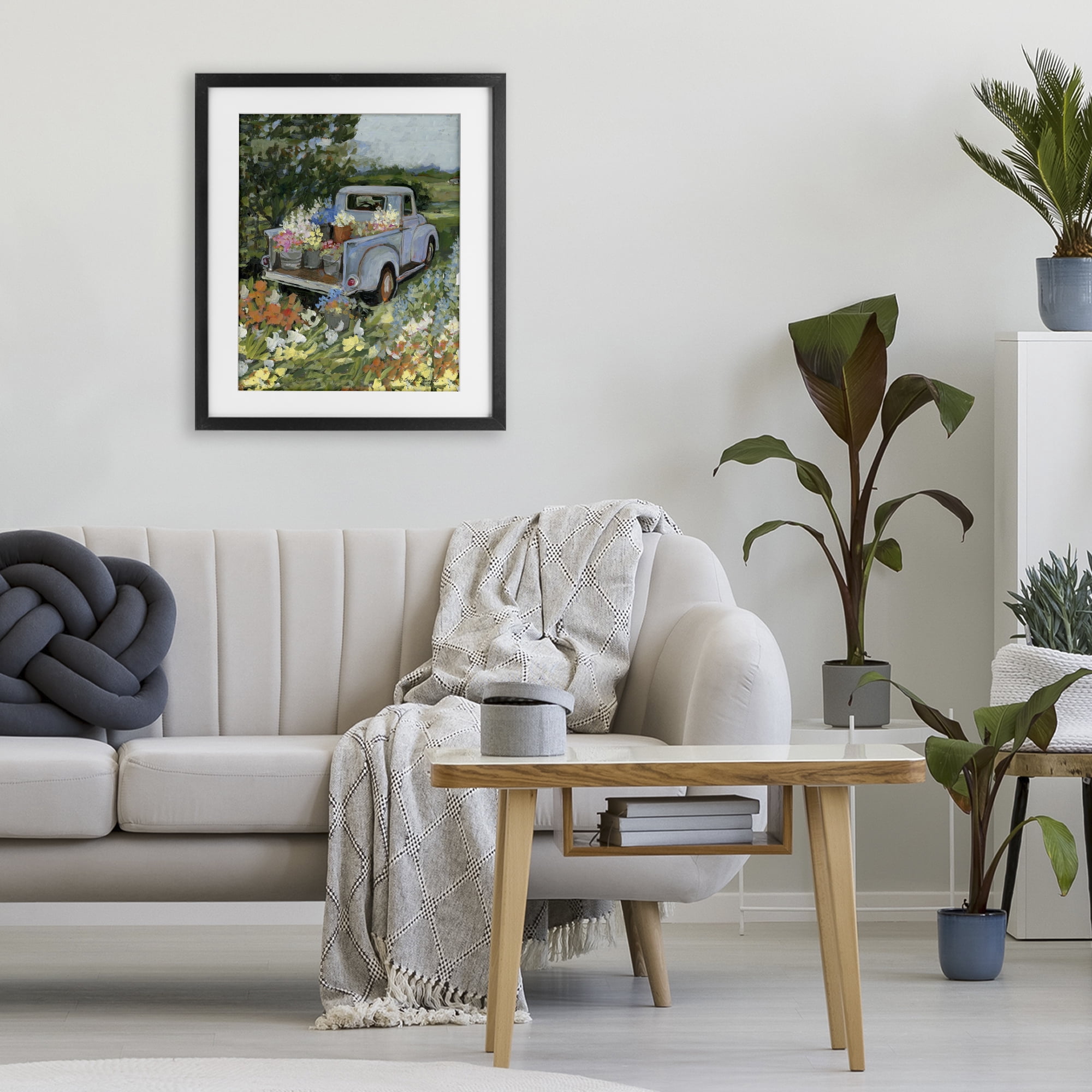 Stupell Industries Truckin' Field with Flowers Black Framed Print Under Glass, design by Susan Winget