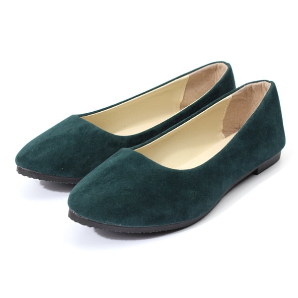 dark green ladies flat shoes