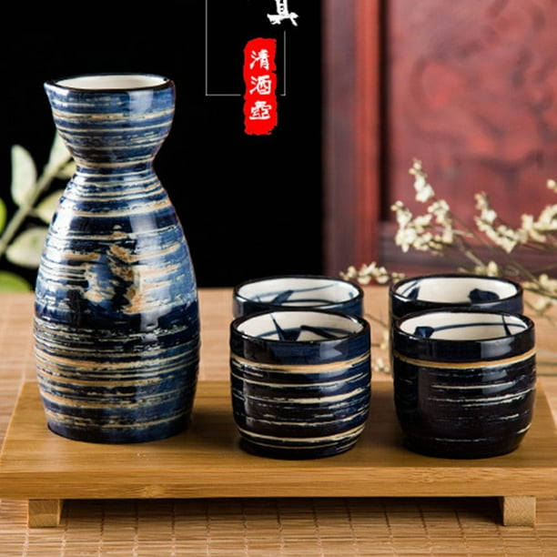 Corelife Sake Set, Traditional 5Pieces Porcelain Ceramic Japanese Saki