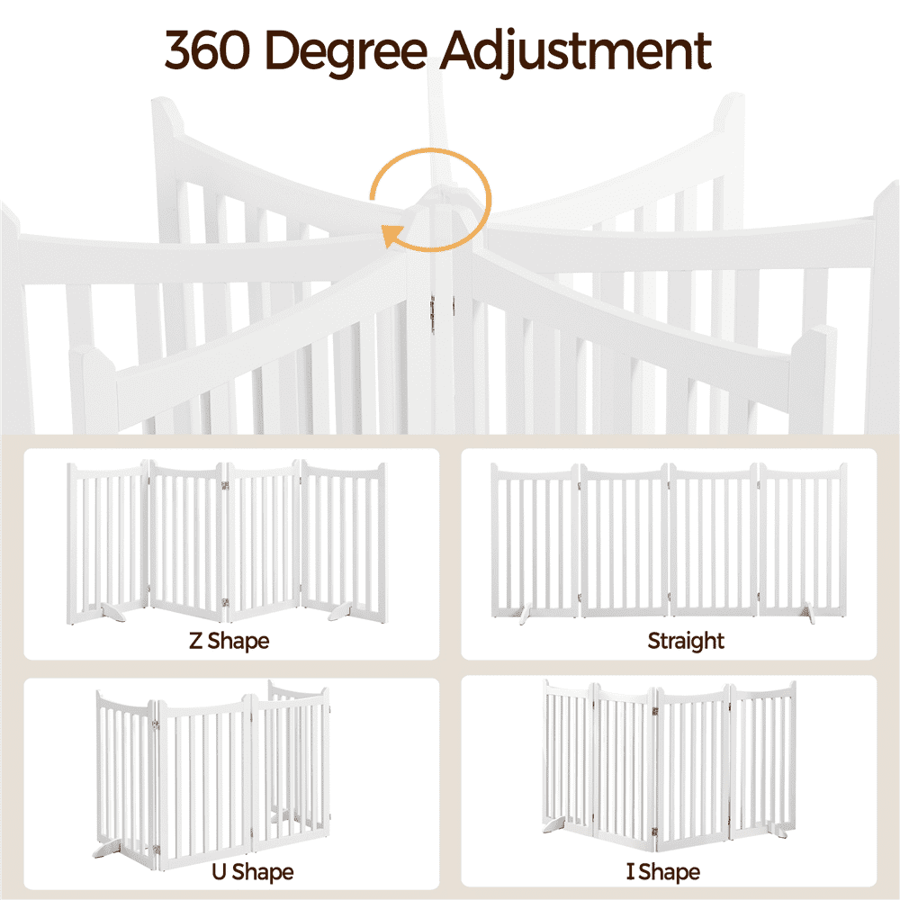 Alden Design 36″ Tall 4-Panel Foldable Freestanding Wooden Dog Gate for Small Pet, White