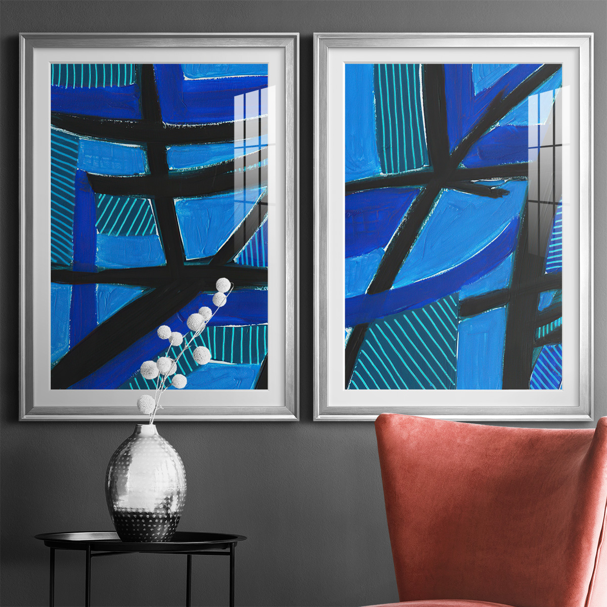Wexford Home Involved Blues I Premium Framed Print, 26.5" x 36.5" - Ready to Hang, Silver (Set of 2)