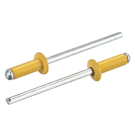 

Uxcell 3.2mm x 9mm 27mm Mandrel Aluminum Open End Flat Round Head Blind Rivets Gold Tone 100 Pack