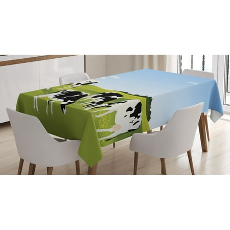 

Cattle Tablecloth Graphic Illustration of Domestic Cows Eating Grass on Meadow in Sunny Day Theme Rectangular Table Cover for Dining Room Kitchen 60 X 90 Inches Multicolor by Ambesonne