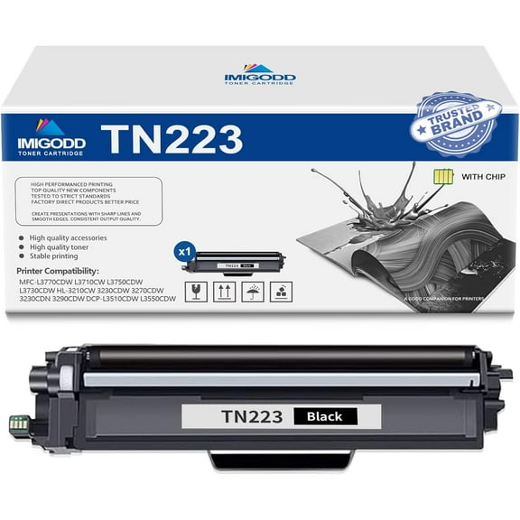 1-Pack TN223 Black Toner Cartridge (with Chip) Replacement for Brother High Capacity 2,100 Pages with MFC-L3770CDW L3710CW L3750CDW L3730CDW HL-3210CW 3230CDW 3270CDW 3230CDN DCP-L3510CDW Printer
