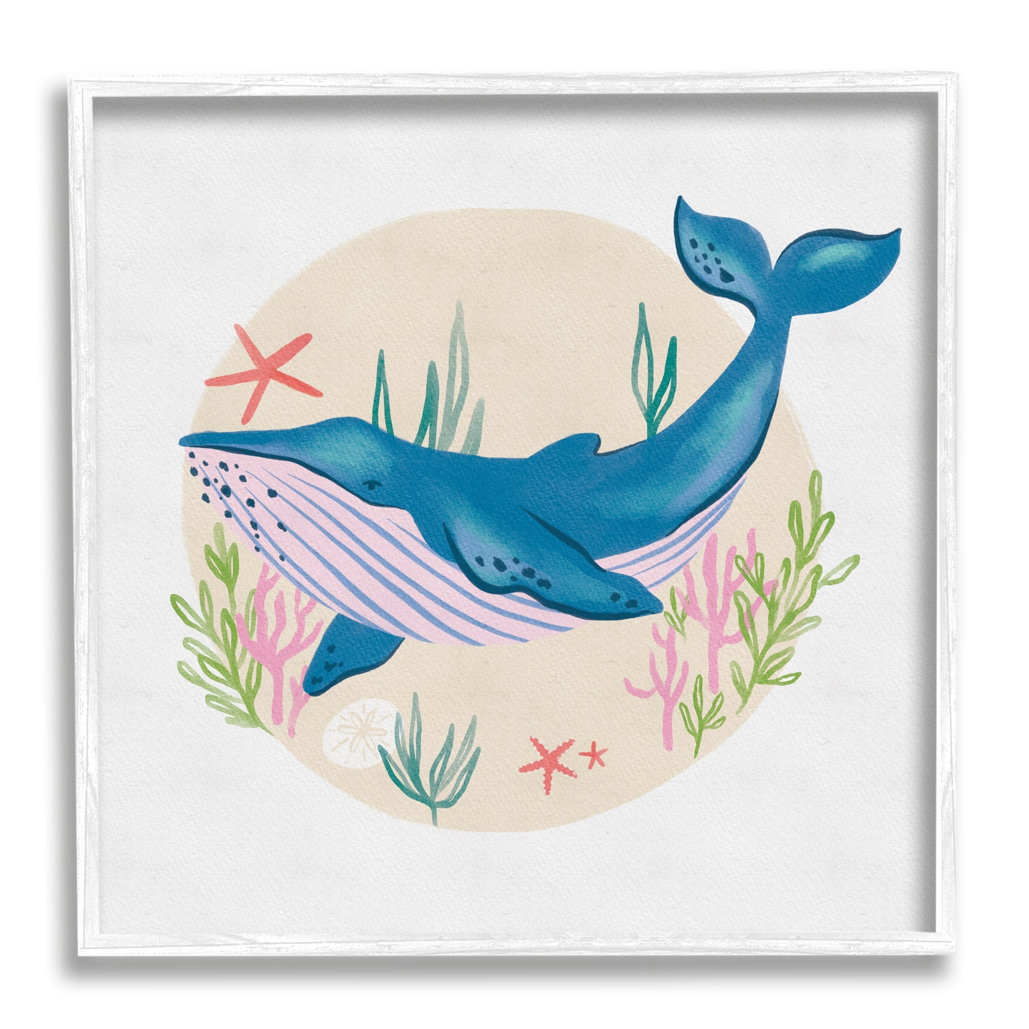 Stupell Industries Joyous Whale Roaming Seaweed Deep Ocean Marine Mammal,24 x 24, Design by Deborah Curiel