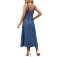 thumbnail image 3 of Women's Sleeveless Denim Dresses Square Neck Stretch Raw Hem Jean Maxi Dress S Blue, 3 of 6