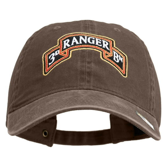 U.S. Army 3rd Ranger Battalion Embroidered Washed Solid Pigment Dyed Cotton Twill Brass Buckle Cap - Brown OSFM