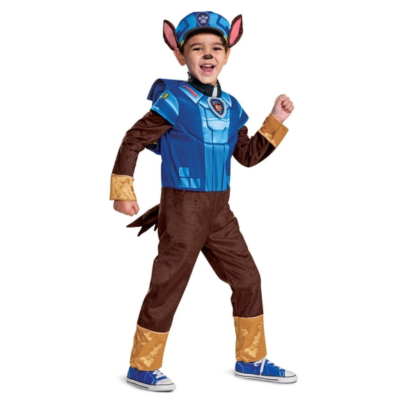 Chase Costume Hat and Jumpsuit for Boys, Deluxe Paw Patrol Movie Character Outfit with Badge, Toddler Size Small (2T)