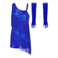 thumbnail image 4 of TiaoBug Girls Sequins Latin Dance Dress Tassel Leotard Fringed Bodysuit with Gloves Ballroom Dancing Outfit Royal Blue 16, 4 of 6