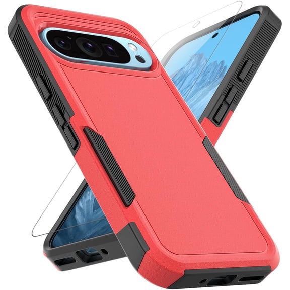 REQO for Google Pixel 9 / Pixel 9 Pro Case: Dual Layer Protective Heavy Duty Cell Phone Cover Shockproof Rugged with Screen Protector - Military Protection Bumper Tough - Google Pixel 9/9 Pro