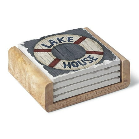 

CounterArt Lake House Preserver 4 Pack Coaster Gift Set 4 inch Single Image Coasters in Wooden Holder Made in the USA