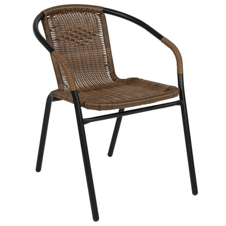 Flash Furniture Lila Medium Brown Rattan Indoor-Outdoor Restaurant Stack Chair