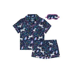 Wonder Nation Girls' 3-Piece Pajama Set with Eye Mask