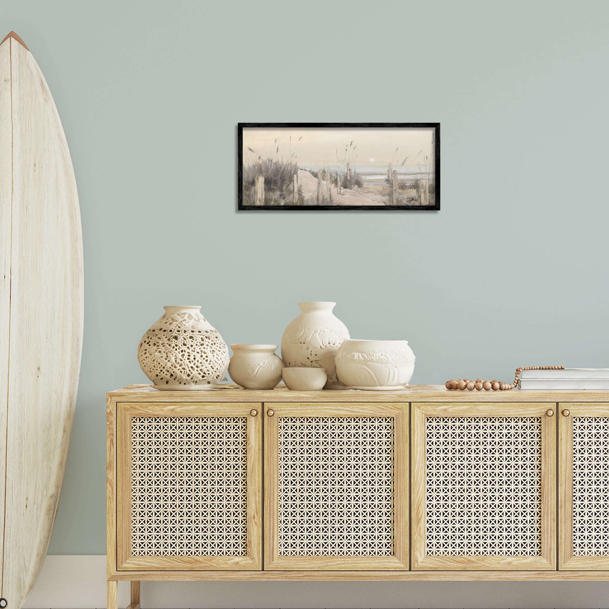 Stupell Industries White Moon Over Ocean Landscape Painting Black Framed Art Print Wall Art, 24 x 10