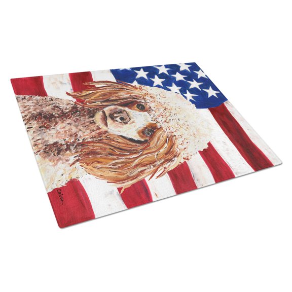 Carolines Treasures SC9627LCB Red Miniature Poodle with American Flag USA Glass Cutting Board Large 12H x 16W multicolor