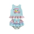 thumbnail image 2 of Toddler Baby Girl Summer Golf Outfits Sleeveless Golf Embroidery Striped Tank Tops Ruffles Bowknot Bloomers Shorts 2Pcs Set, 2 of 8