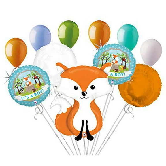 11 pc Woodland Fox It's a Baby Boy Animals Balloon Bouquet Party Decoration Blue