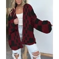 thumbnail image 3 of FUNING Casual Cardigan Sweater for Women Fall 2025 Long Sleeve Open Front Chunky Knit Sweaters Checkered Outwear Coat, 3 of 7