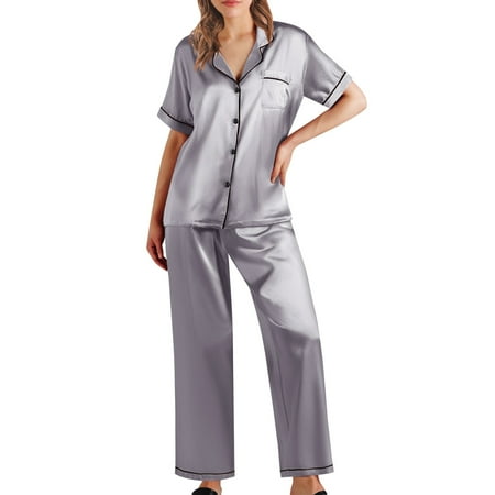 Mashaouyo Sale Clearance 2025 Women Nightwear Satin Short Underwear Nightgown Women s Lingerie Robe Trousers Silk Loose Sleeved Suit Pajamas Nightgowns for Women