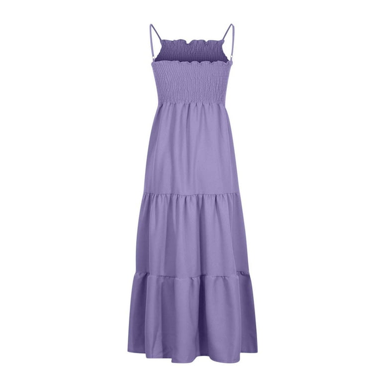 ワンピース ETMON Slip Pointed Pleats Dress, Purple Halter neck chiffon purple dress