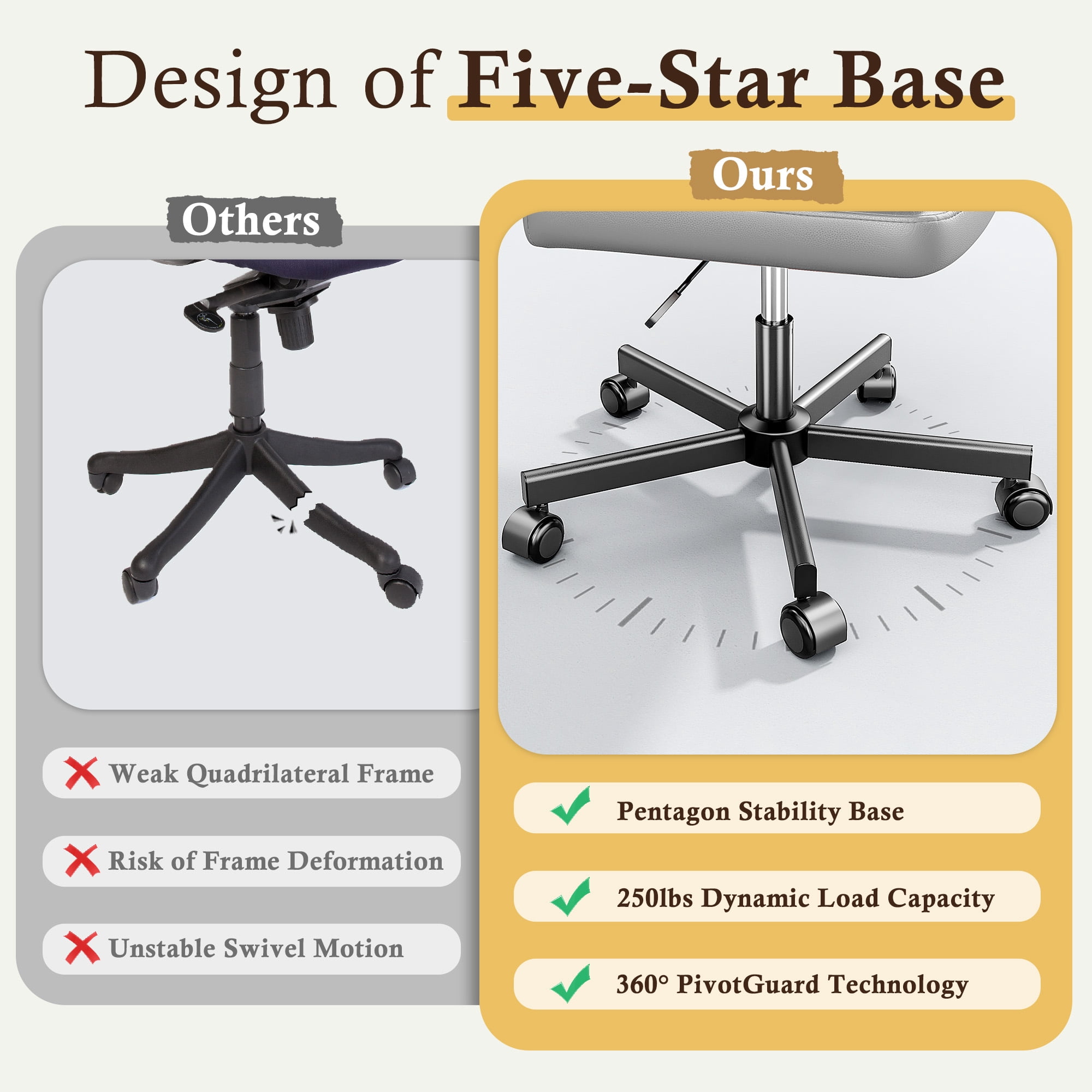 Romorgniz 27" W Chair Criss Cross Legged Office Chair Armless Adjustable Desk Chair with Wheels, Wide Seat, and 2-Layer Cushion, Grey