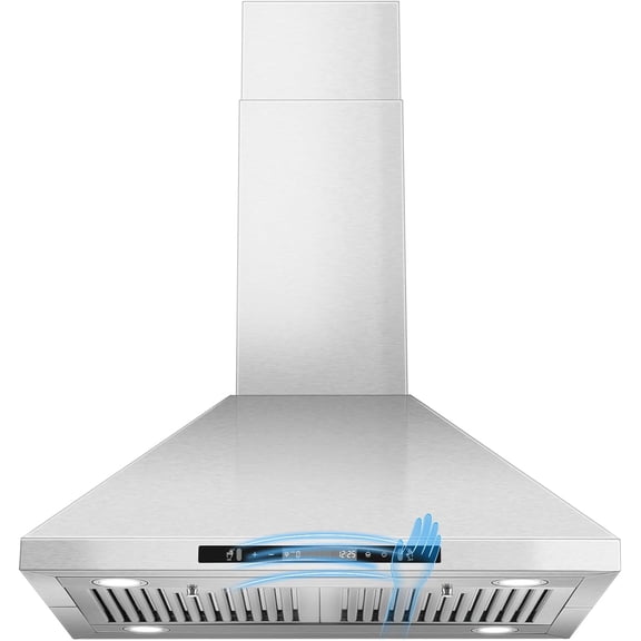 30 inch Island Range Hood 700 CFM Ceiling Mount Kitchen Vent Hood with Gesture/Touch Control, 3-Speed Fan & 4 LED Lights, Convertible Ductless/Duct, Stainless Steel Baffle Filters,Time Setting