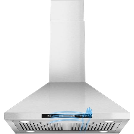 30 inch Island Range Hood 700 CFM Ceiling Mount Kitchen Vent Hood with Gesture/Touch Control, 3-Speed Fan & 4 LED Lights, Convertible Ductless/Duct, Stainless Steel Baffle Filters,Time Setting