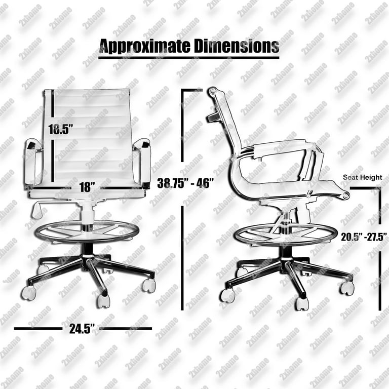 Set of 2 Office Chair Ribbed Mid Back With Wheels And Arms Chrome