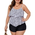 thumbnail image 2 of JYLFC Two Piece Plus Size Tankini Swimsuit for Women Ruffled Bathing Suit with Shorts Modest and Flattering Swimwear, Black 3XL, 2 of 6