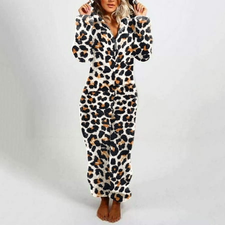 

Women s Long Sleeved Hooded Plush Home Clothes Pajamas One-piece Clothes Jumpsuits CHMORA