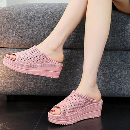 

Summer Savings! Zpanxa Slippers for Women Summer Women Thick Bottom Slope Heel Shoes Beach Sandals Roman Casual Slippers Flip Flops for Women Pink 35