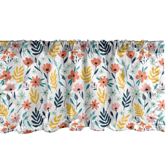 Floral Window Valance Pack of 2, Continuous Minimalist Meadow Flowers Cheerful Motifs and Tones Pattern, Rod Pocket Curtain Valances for Kitchen Bedroom, 54" X 12", Salmon and Multicolor, by Ambesonne