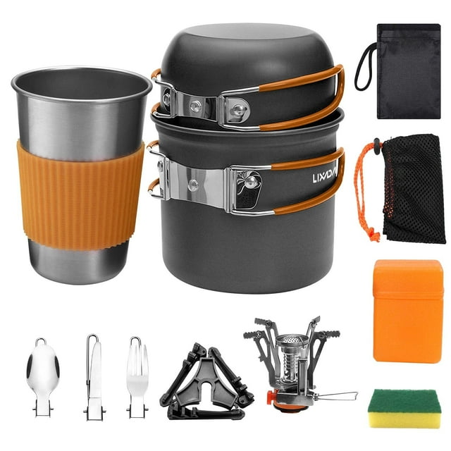 Portable Camping Cookware Set Mess Kit With Pots Pans Utensils For Outdoor Cooking Hiking Backpacking Picnics Lightweight Nesting Design With Carry Bag For Easy Transport
