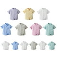 thumbnail image 3 of Gyratedream Toddler Little Boy Single-breasted Button down Shirt Two-packs Infant Kids Basic Solid Short Sleeve Stand Collar Shirt Baby Child Summer Casual Clothes for 3 Months-8 Years, 3 of 3