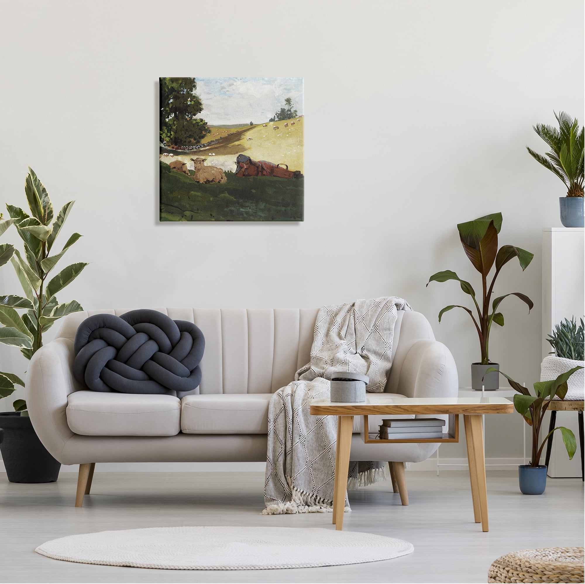 Stupell Industries Girl & Sheep in Country Animals & Insects Painting Gallery Wrapped Canvas Art Print Wall Art, 24 x 24