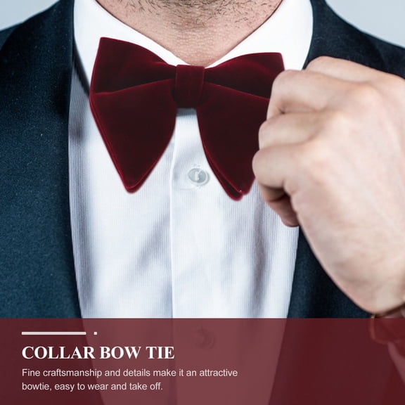 KONTONTY Dark Red Velvet Suit Bowtie Elegant Collar Necktie Accessory for Men Formal Events and Weddings