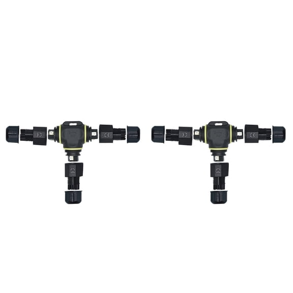 Set of 2 LED Light Connector 3 Pin Way Terminal Adapter Black