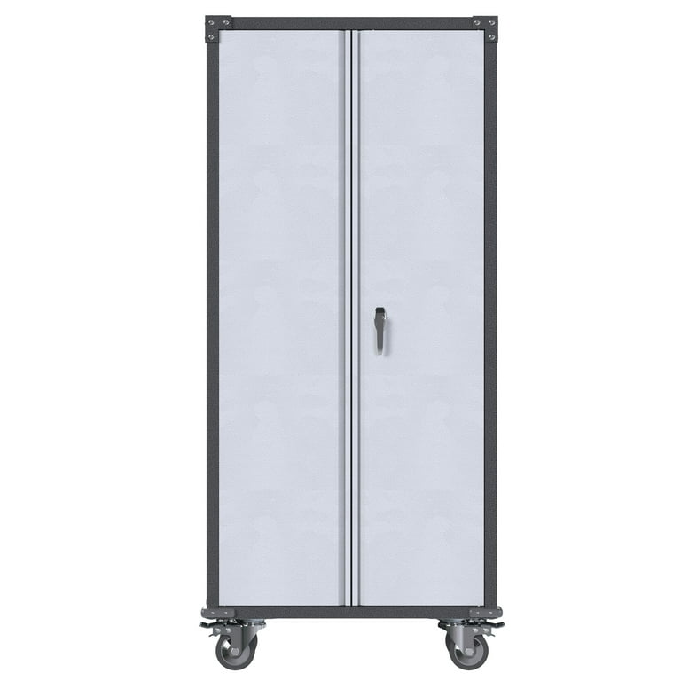SUPEER Metal Rolling Storage Cabinet with Hanging Rod, Large Steel