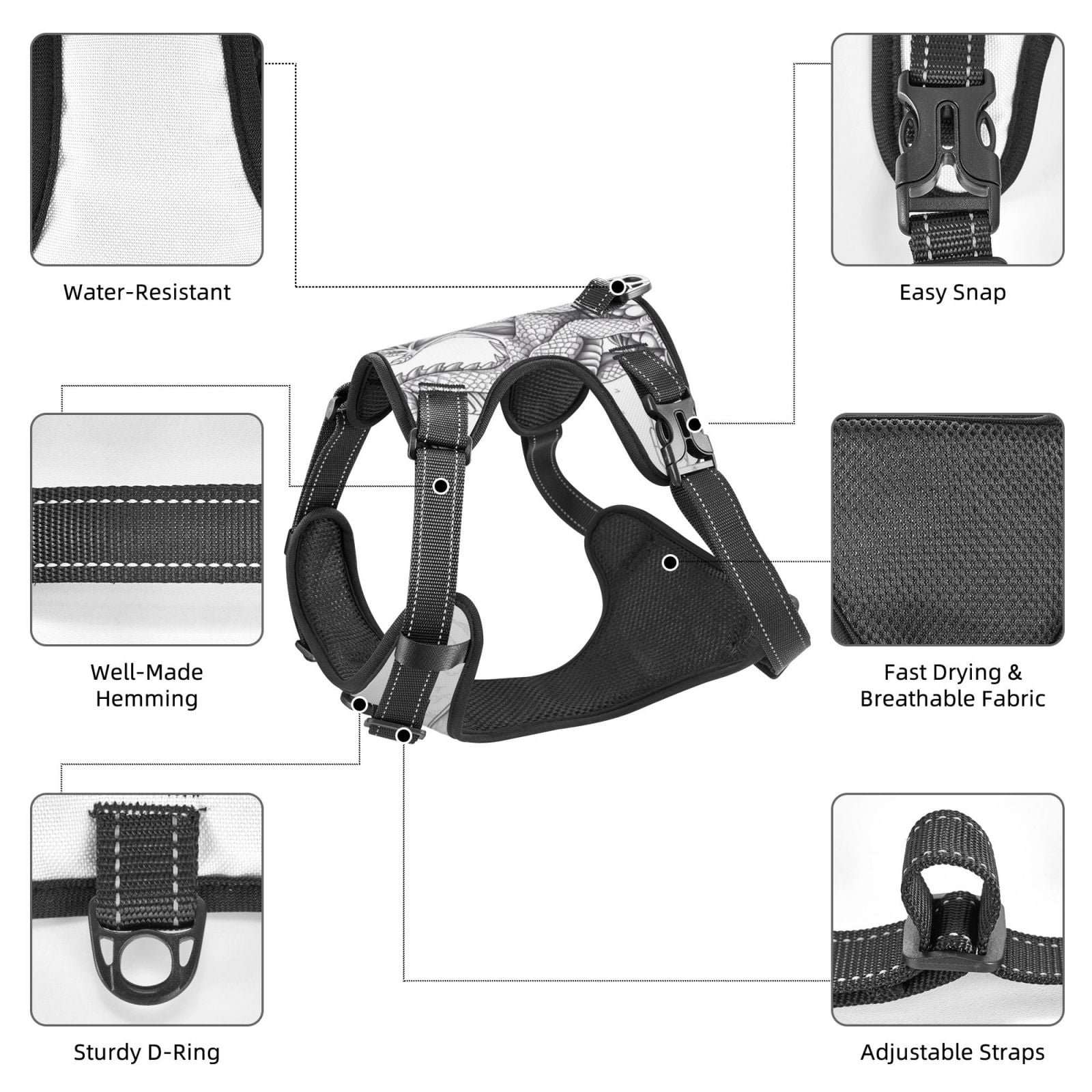 Vsdgher Dragon Nest Sketch Dog Harness, No-Pull Pet Harness, Dog Vest, Pet Vest for Small to Large Dogs-Small
