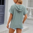 thumbnail image 3 of New Solid Color Button Hooded Short Sleeve T-Shirt - Loose Fit, Casual, 3 of 6