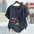 thumbnail image 4 of Kukoosong Women's Floral Print Crop Top T-Shirt with Button Detail for Spring and Summer Casual Short Sleeve Crew Neck Active Fit Women's T-Shirts, 4 of 5
