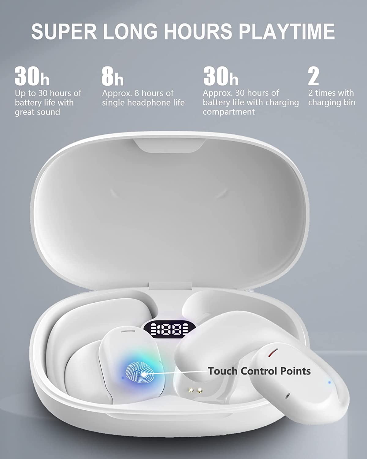 Wireless Ear-hook OWS Earphones Bluetooth Earbuds for iPhone 15/16/Plus/Pro/Pro Max/16e - Over the Ear Headphones True Stereo Charging Case Hands-free Mic Headset