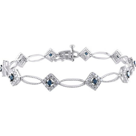 1 Carat T.W. Blue and White Diamond Sterling Silver Bracelet, 7"