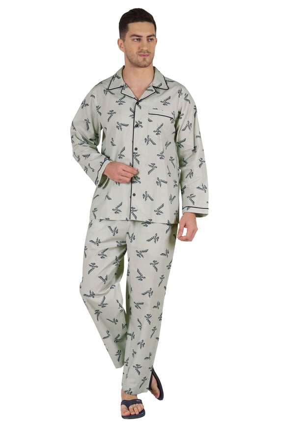 Men's Cotton PJs Printed Sleepwear Lounge Wear Top & Bottom Pajama Set