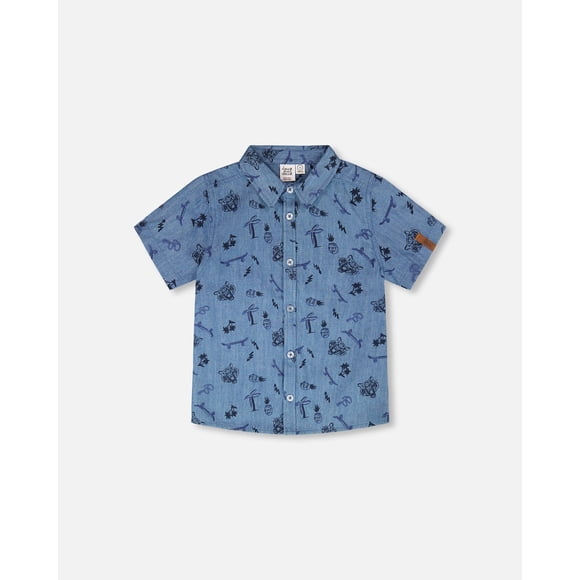 Chambray Short-Sleeve Shirt Blue Printed Skateboards