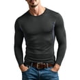 thumbnail image 2 of VgaVtl Long Sleeve Tshirts for Men Muscle Fall Winter Crew Neck Gym Slim Leisure Mens Tops Black Solid Sports, 2 of 8