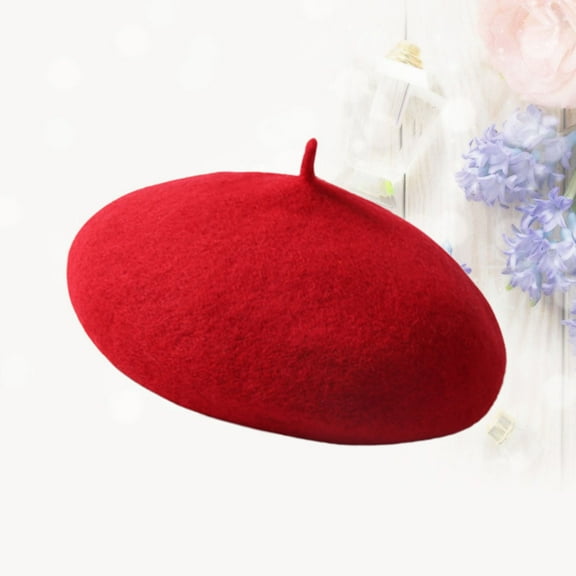ROSENICE Girls Hats Caps 1Pack Beret Hat Red Wool Blend Warm Portable for Children Autumn Spring Daily Wear