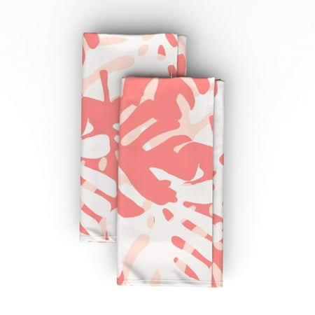 

Linen Cotton Canvas Dinner Napkins (Set of 2) - Tropical Leaves Coral Paradise Jungle Flamingo Birds Florida White Pink Floral Print Cloth Dinner Napkins by Spoonflower