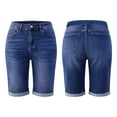 thumbnail image 4 of SAFUNY Women's High Waist Cuffed Hem Denim Shorts Pocketed Casual Bottoms Dark Blue XXL, 4 of 9