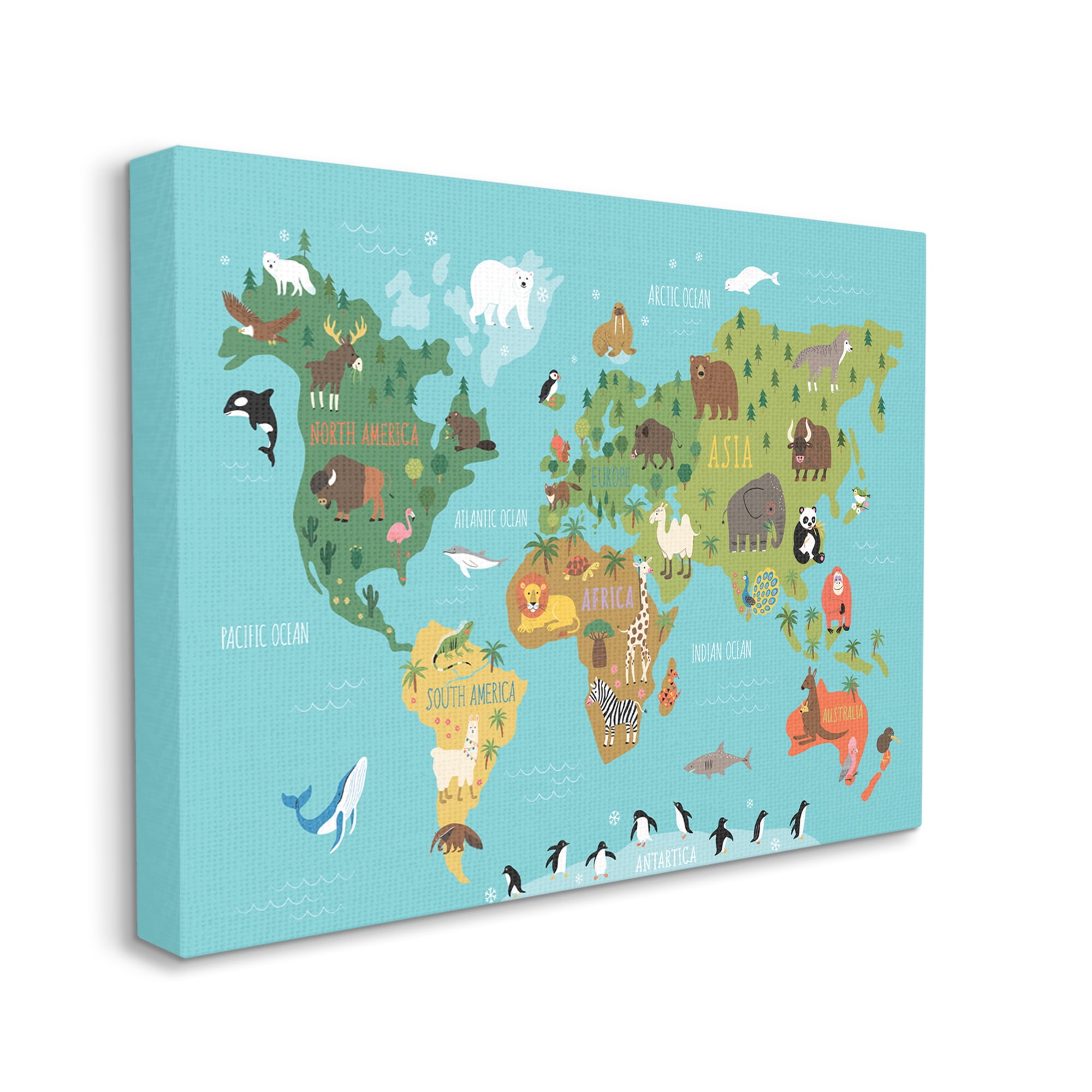 Stupell Industries Country Animals World Map Continents Wildlife Diagram Graphic Art Gallery Wrapped Canvas Print Wall Art, Design by Abi Hall